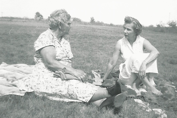 A picnic in the fields - GG with her mom, Elizabeth
